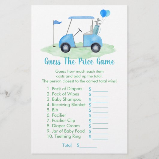 Golf Baby shower Raad de prijs spel (Voorkant)