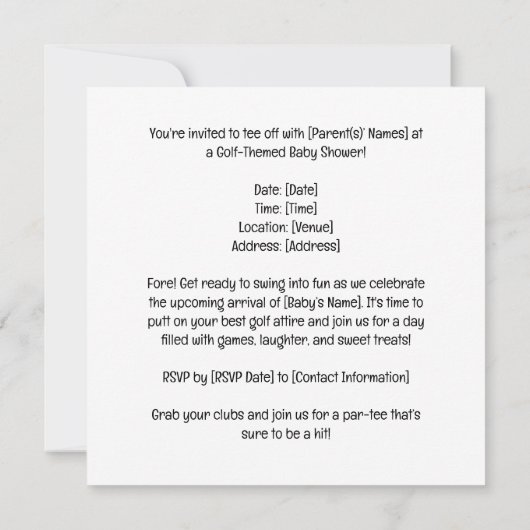 Golf baby shower uitnodiging (Achterkant)