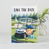 Golf Baby shower voor jongen met golfkar op groen Kaart (Staand voorkant)