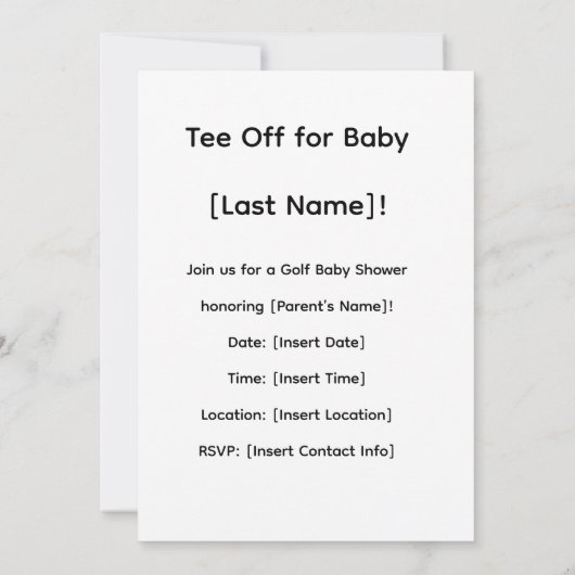 Golf Baby shower voor jongen met golfkar op groen Kaart (Achterkant)