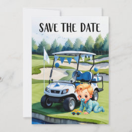 Golf Baby shower voor jongen met golfkar op groen Kaart