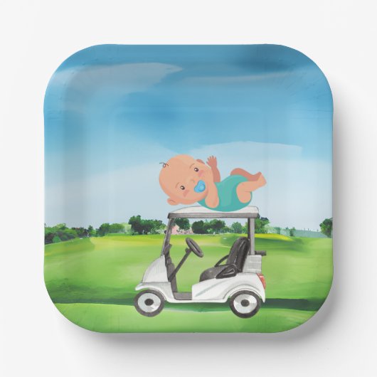 Golf Baby shower voor jongen Papieren Bordje (Voorkant)