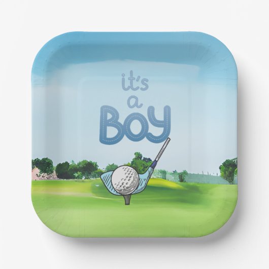 Golf Baby shower voor jongen Papieren Bordje (Voorkant)