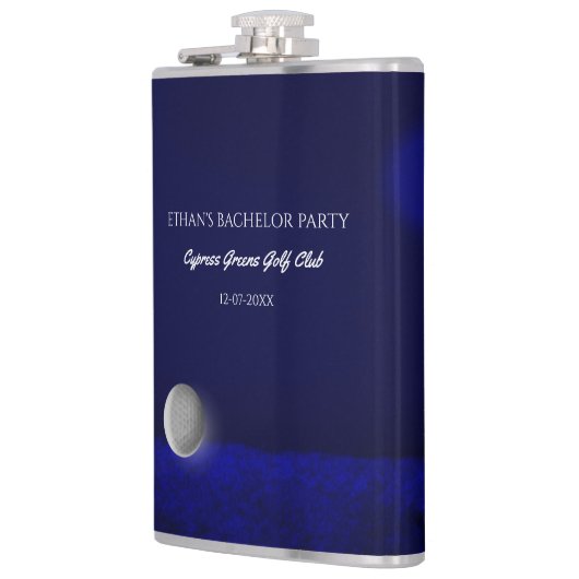 Golf Bachelor Party golfbal en golfbaan marineblau Heupfles (Links)