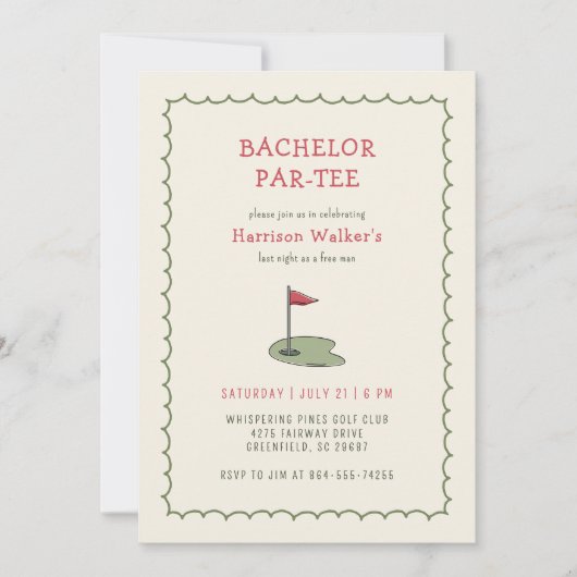 Golf Bachelor Party Hand getrokken Modern Kaart (Voorkant)