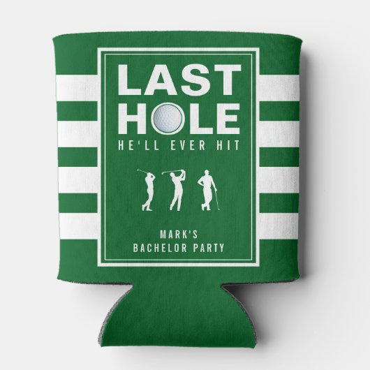 Golf Bachelor Party Laatste Hole Groen Gestreepte Blikjeskoeler (Achterkant)