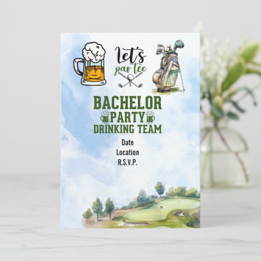 Golf bachelor Party uitnodiging opslaan datum golf (Staand voorkant)