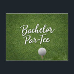 Golf Bachelor themed on green grass Briefkaart<br><div class="desc">Celebrate the groom’s final round in style with this golf bachelor themed postcard featuring a classic golf ball on lush green grass. Clean, simple, and country club inspired, this design is perfect for announcing a golf bachelor weekend, destination golf trip, or groom’s pre-wedding celebration. The fresh fairway background gives a...</div>