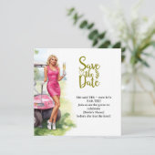 Golf Bachelorette Vrouw Golfer Is Golfen Save The Date (Staand voorkant)