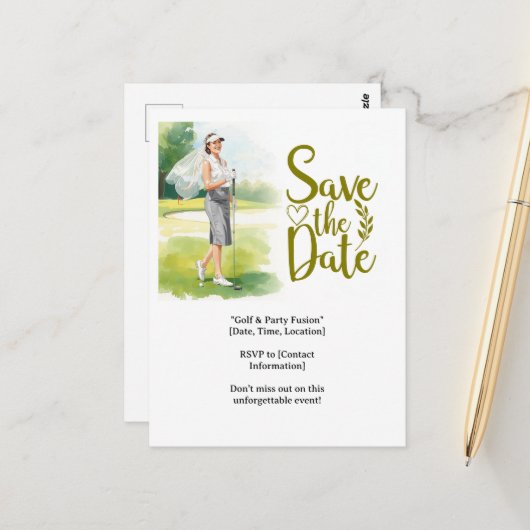 Golf  Bachelorette woman golfer is golfing Briefkaart (Voorkant / Achterkant in situ)