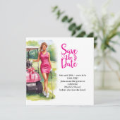 Golf Bachelorette Woman Golfer Is Golfing  Save The Date (Staand voorkant)