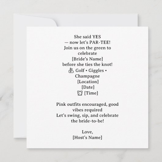 Golf Bachelorette Woman Golfer Is Golfing  Save The Date (Achterkant)