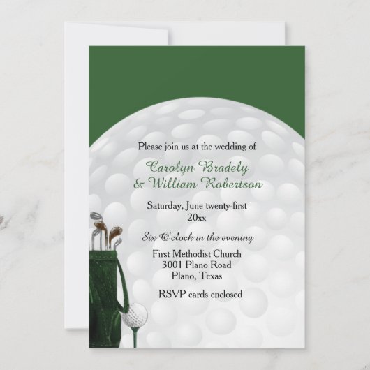 Golf Bag en Ball Wedding Invitation Kaart (Voorkant)