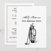 Golf Bag Golf Clubs Black 30th Birthday Party Kaart (Voorkant / Achterkant)
