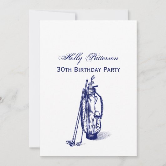 Golf Bag Golf Clubs Blue 30th Birthday Party Kaart (Voorkant)