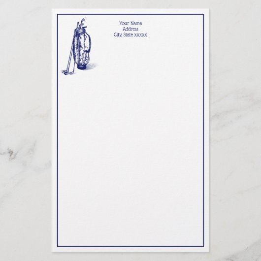 Golf Bag Golf Clubs Blue Briefpapier (Voorkant)