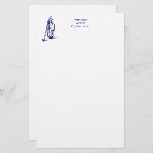 Golf Bag Golf Clubs Blue Briefpapier (Voorkant / Achterkant)