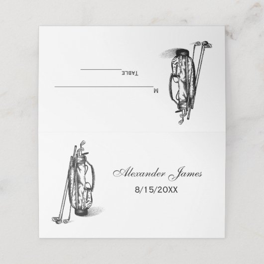 Golf Bag Golf Clubs Escort Card Plaatskaartje (Buitenkant ongevouwen)