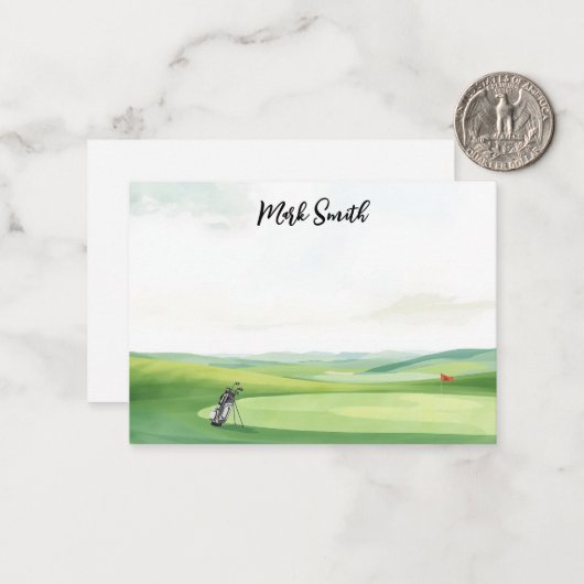 Golf Bag on the Course with Name for Golfer Notitiekaartje (Voorkant / Achterkant in situ)
