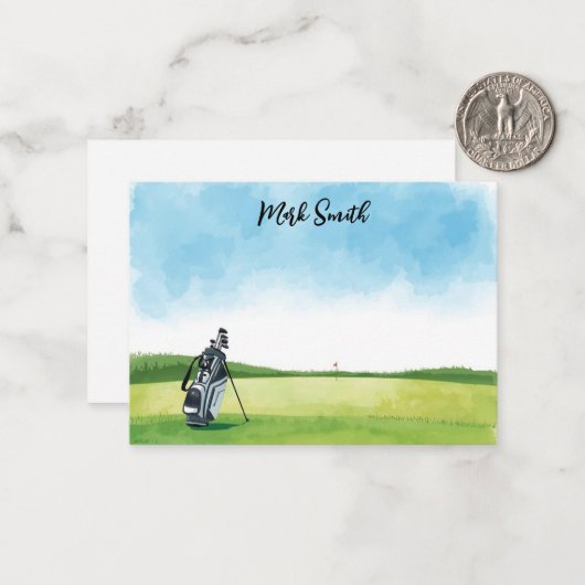 Golf Bag on the Course with Name for Golfer Notitiekaartje (Voorkant / Achterkant in situ)
