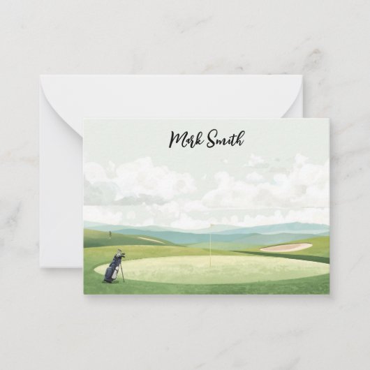 Golf Bag on the Course with Name for Golfer Notitiekaartje (Voorkant)
