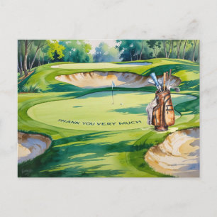 Golf Bag  op golfbaan aquarel voor golfer Briefkaart