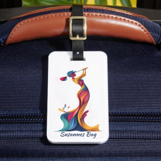 Golf Bag Tag, Lady Silhouette, bunt, elegant Bagagelabel (Voorkant Insitu 2)