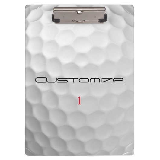 Golf bal kuiltjes gepersonaliseerde tekst en numme klembord (Voorkant)