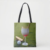 Golf bal wijnglas met gouden putter tote bag (Voorkant)