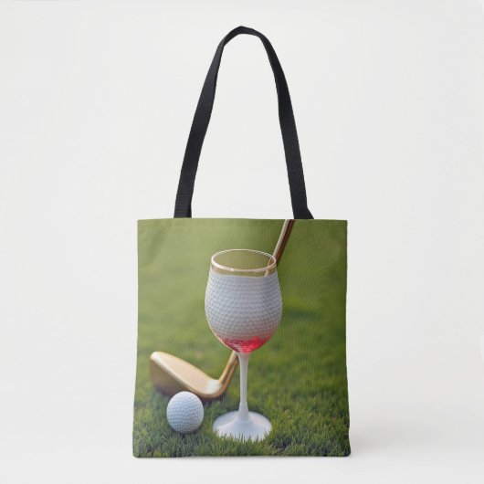 Golf bal wijnglas met gouden putter tote bag (Voorkant)