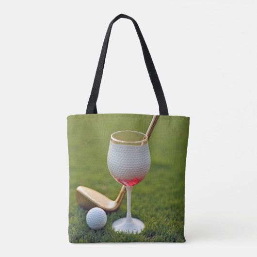 Golf bal wijnglas met gouden putter tote bag (Achterkant)