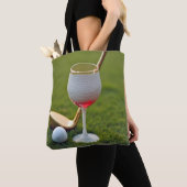 Golf bal wijnglas met gouden putter tote bag (Dichtbij)