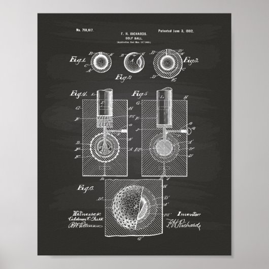 Golf Ball 1902 Patent Art - Chalkboard Poster (Voorkant)