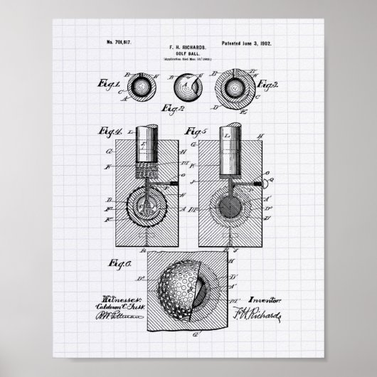Golf Ball 1902 Patent Art - Lined Peper Poster (Voorkant)