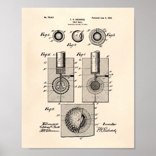 Golf Ball 1902 Patent Art - Old Peper Poster (Voorkant)