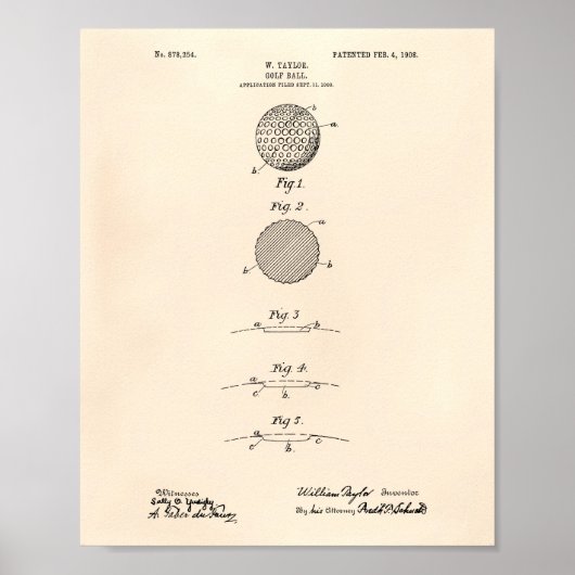 Golf Ball 1908 Patent Art - Old Peper Poster (Voorkant)