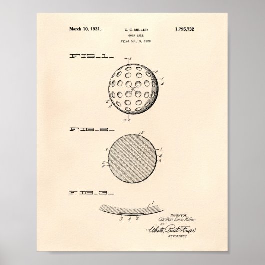 Golf Ball 1931 Patent Art Old Peper Poster (Voorkant)