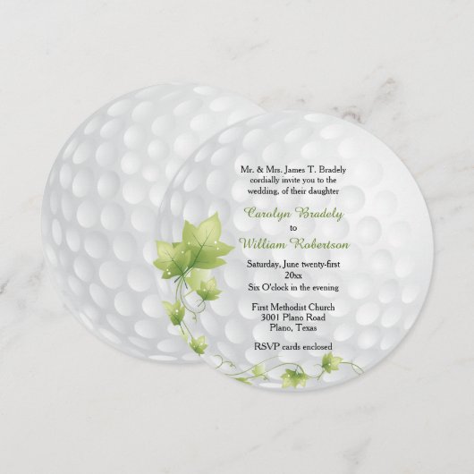Golf Ball and Vines Wedding Invitation Kaart (Voorkant / Achterkant)