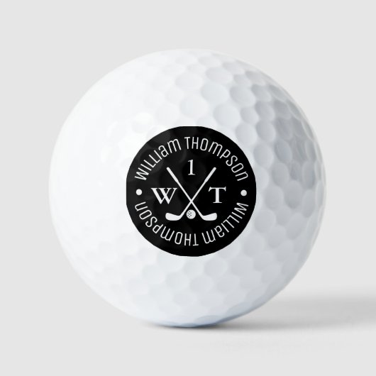 Golf Ball b&w Monogrammed Stylish Golfers Golfballen (Voorkant)
