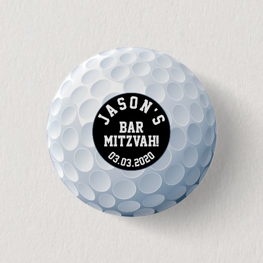 Golf Ball Bar Mitzvah Button Black White (Voorkant)