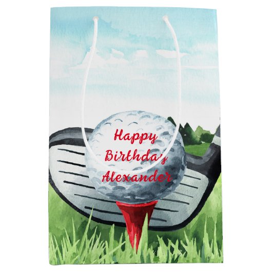 Golf Ball Birthday Small Gift Bag Medium Cadeauzakje (Voorkant)