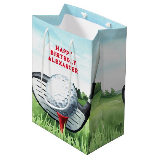 Golf Ball Birthday Small Gift Bag Medium Cadeauzakje (Voorkant Gekanteld)