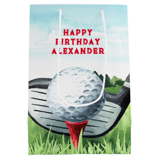 Golf Ball Birthday Small Gift Bag Medium Cadeauzakje (Achterkant)