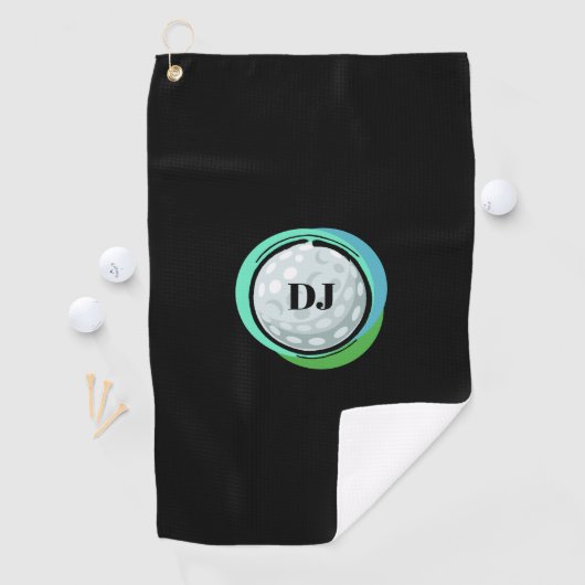 Golf Ball Black Green Initialen Golfhanddoek (Insitu)