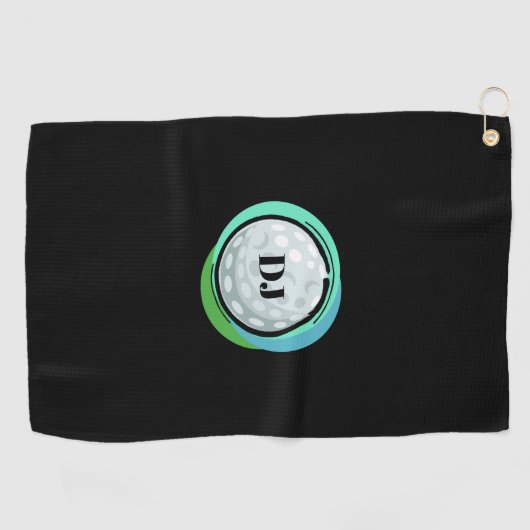 Golf Ball Black Green Initialen Golfhanddoek (Horizontaal)