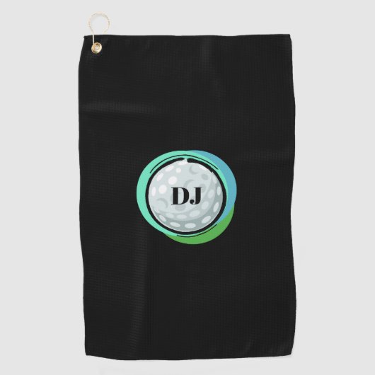 Golf Ball Black Green Initialen Golfhanddoek (Voorkant)