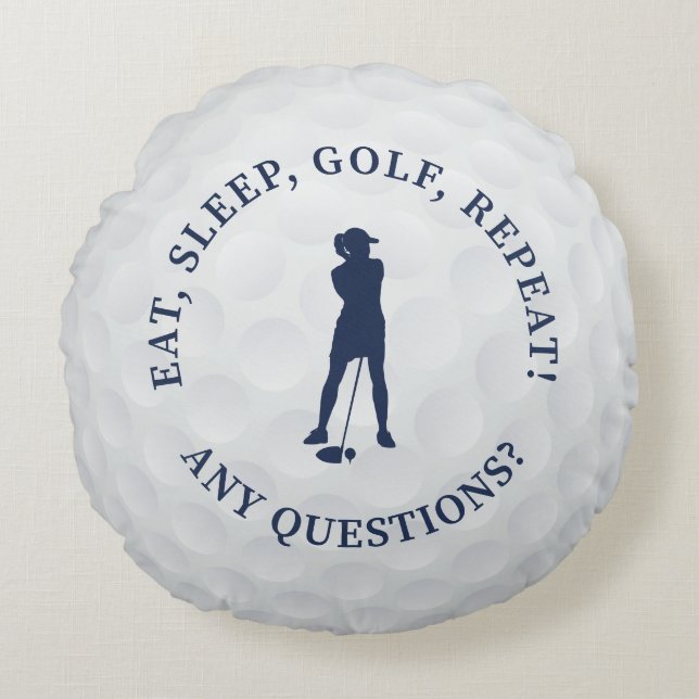 Golf Ball Custom Lady Golfer Silhouette Cute Blue Rond Kussen (Voorkant)