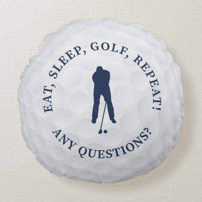 Golf Ball Custom Male Golfer Silhouette Cute Blue Rond Kussen (Voorkant)
