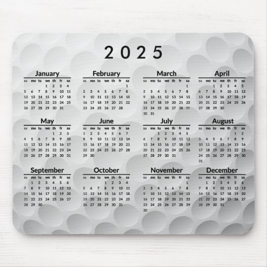 Golf Ball Design 2025 Kalender Mousepad Muismat (Voorkant)