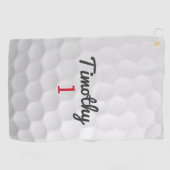 Golf Ball Dimples en Black Name Red Number Golfhanddoek (Horizontaal)